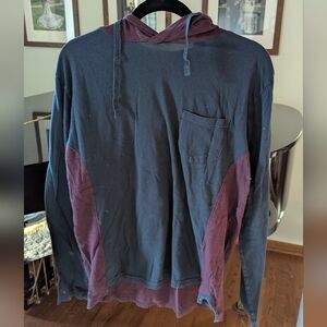 BDG Navy Blue and Maroon Striped Color Block Hoodie